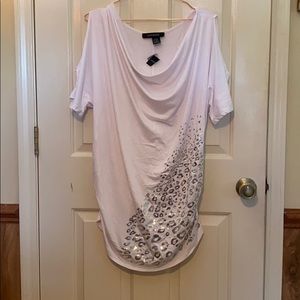 Ashley Steward Open Shoulder Leopard Shirt